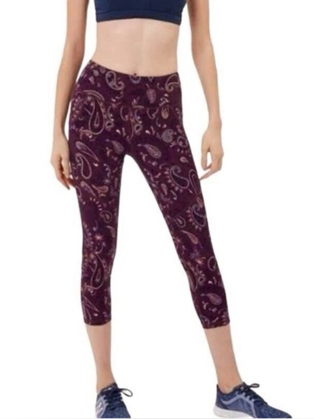 Sweaty Betty Medium Burgundy Power Workout Crop Paisley Capri Leggings Pilates